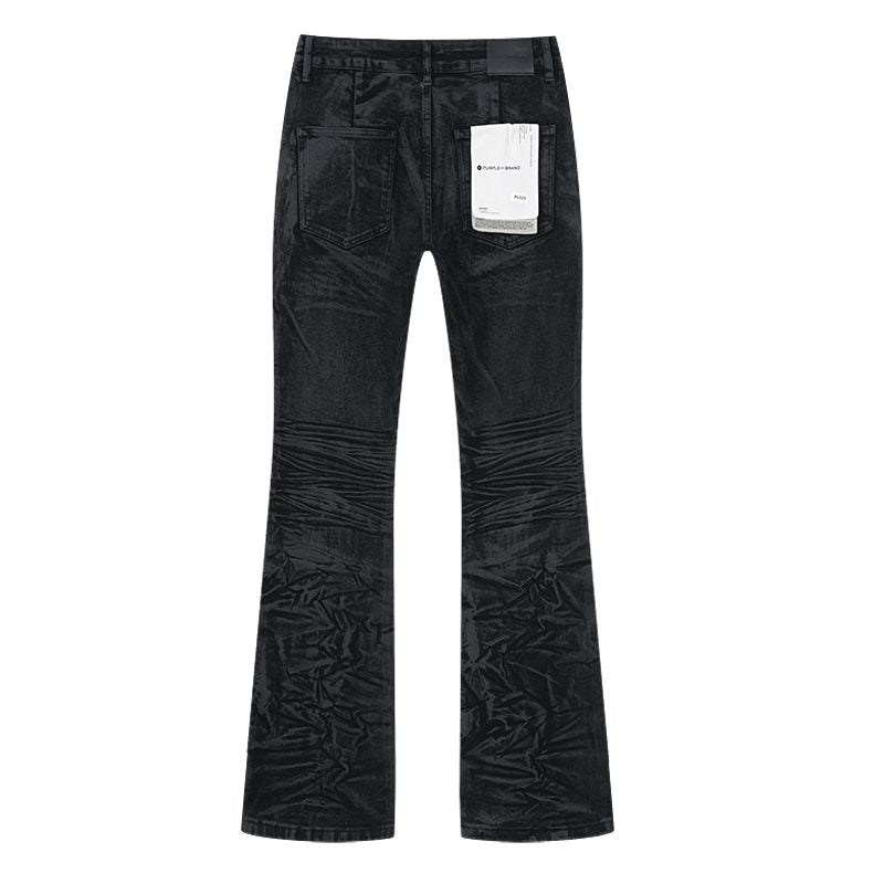 Purple Brand Black Coated Crinkle Flared Jeans