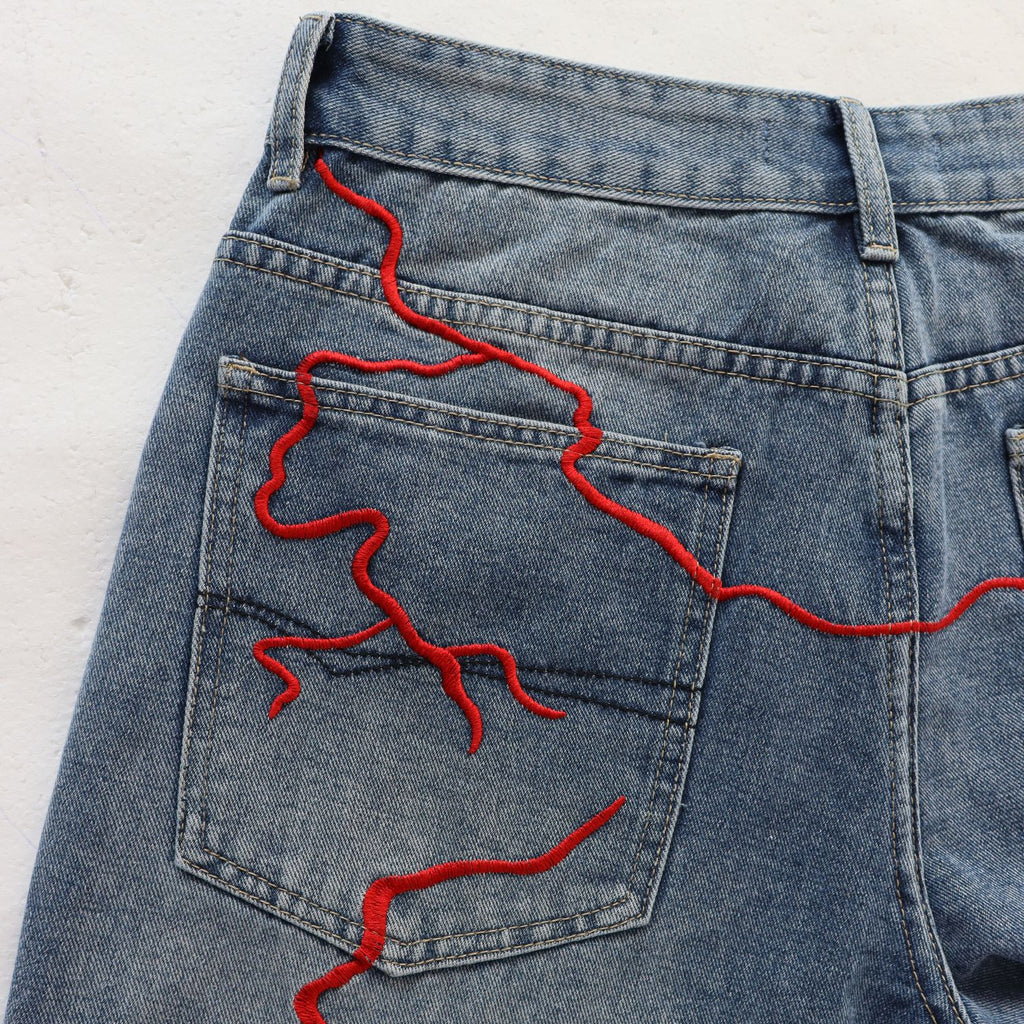VALLEY Skittle Letter Lightning Denim Shorts
