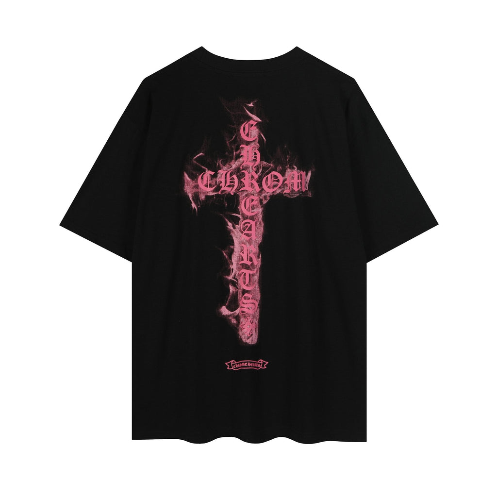 Chrome Hearts Pink Flame Cross Graphic T-Shirt
