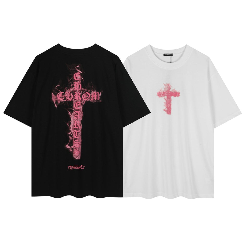 Chrome Hearts Pink Flame Cross Graphic T-Shirt