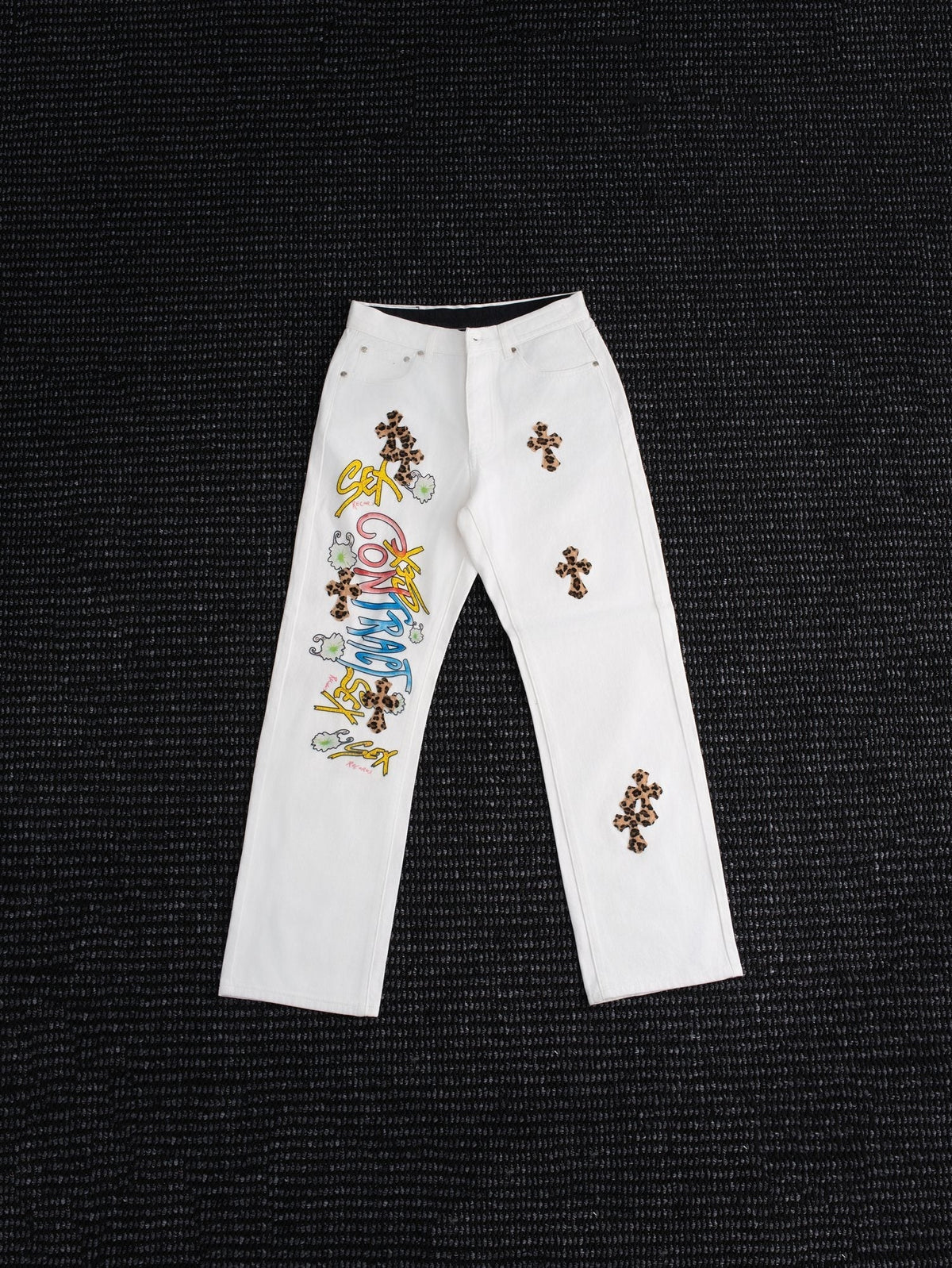 Chrome Hearts White Cross Applique Graphic Jeans
