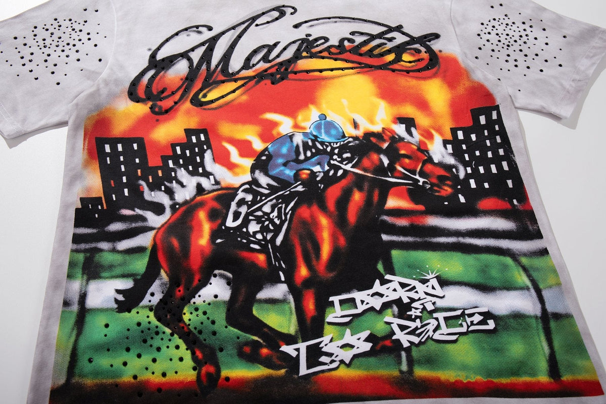 MAJESTIK Horse Racing Graffiti Graphic T-Shirt