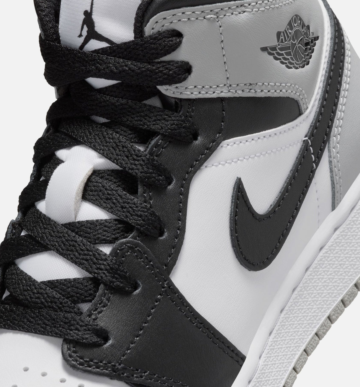 Air Jordan 1 Mid Grade School Sneakers – White / Light Smoke Grey / Black