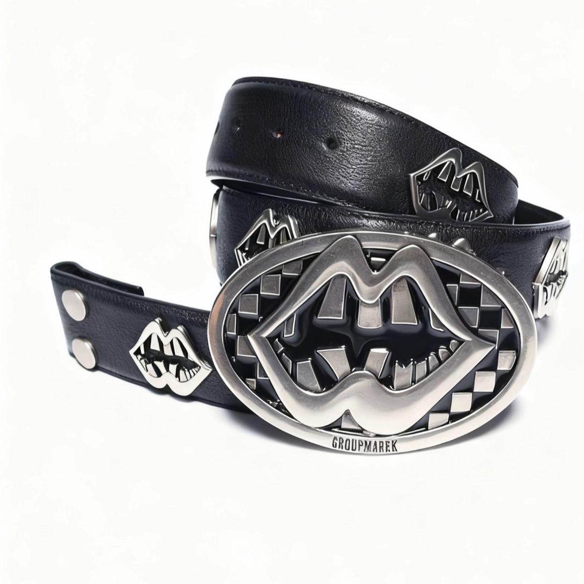 GROUPMAREK Marekboro Vintage Lip Buckle Wax Leather Punk Waist Belt