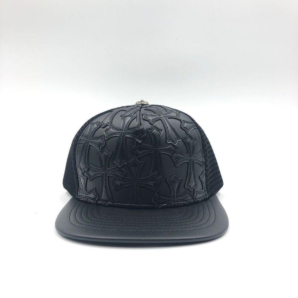 Chrome Hearts Cemetary Cross Leather Stitched Trucker Hat