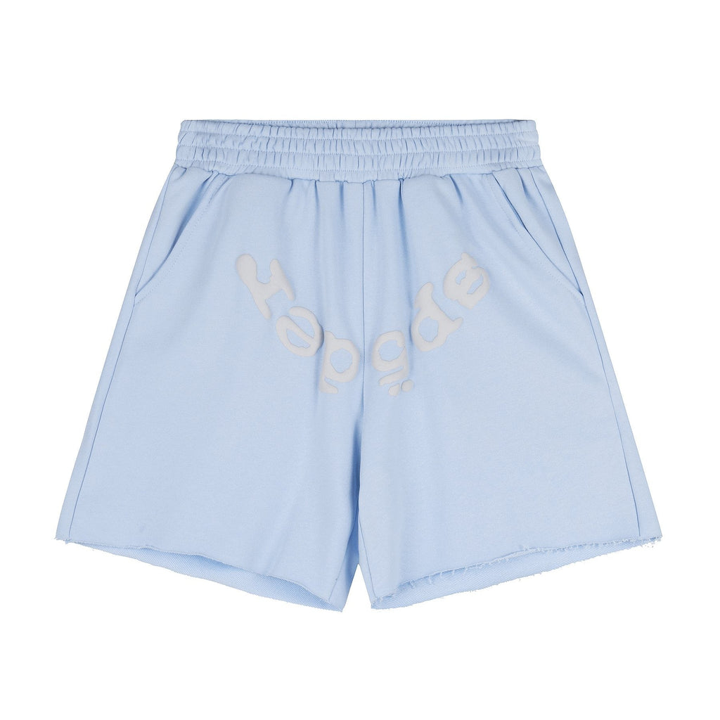 Sp5der Curved Wordmark Raw-Hem Shorts