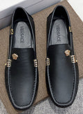 Versace Black Leather Loafers with Gold-Tone Accents