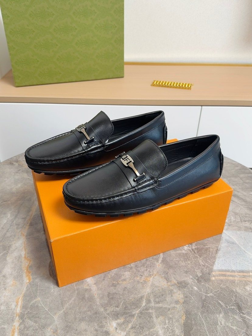 Fendi Men's Black Metal-Bar Loafers