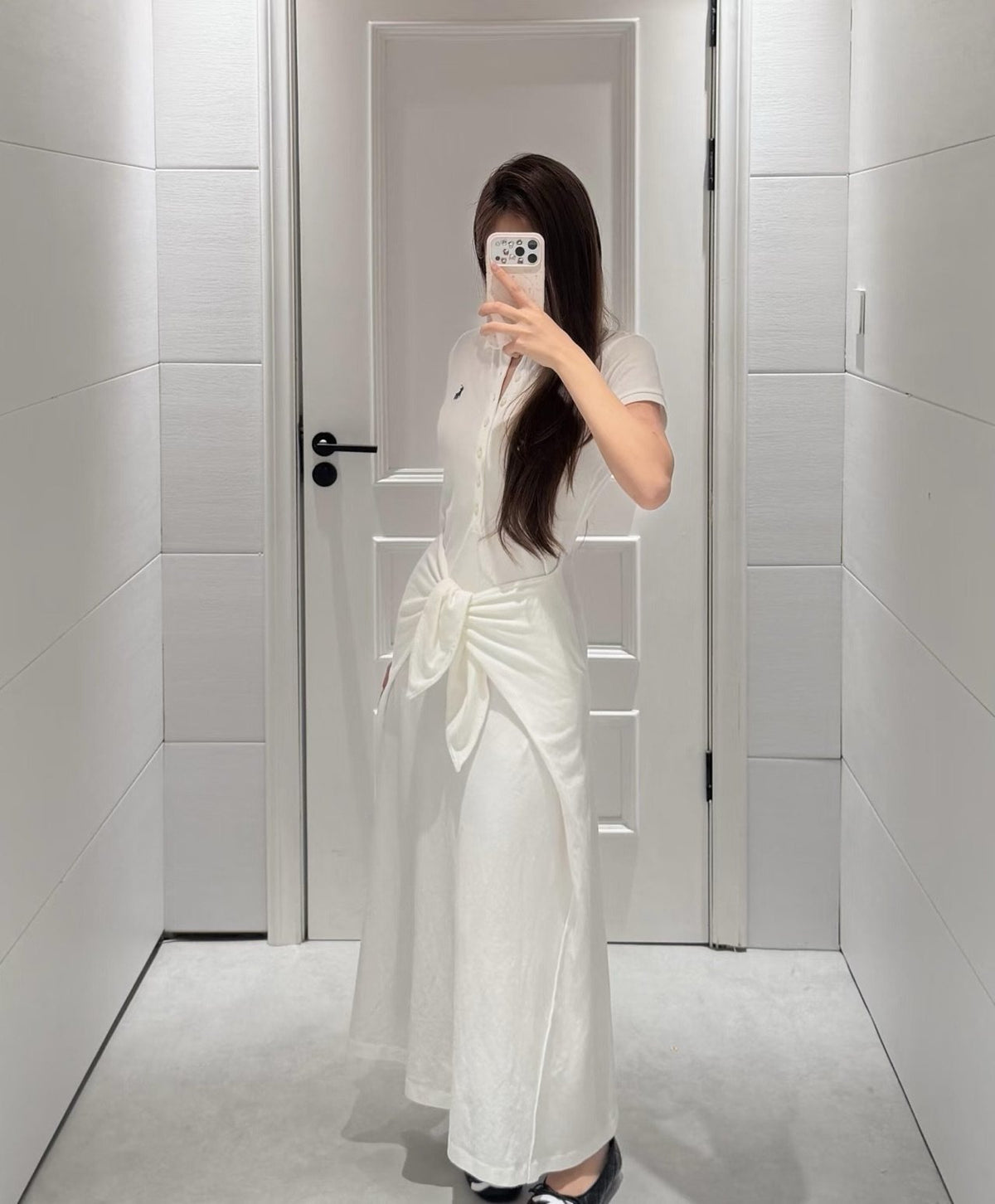 Ralph Lauren White Tie-Waist Polo Dress