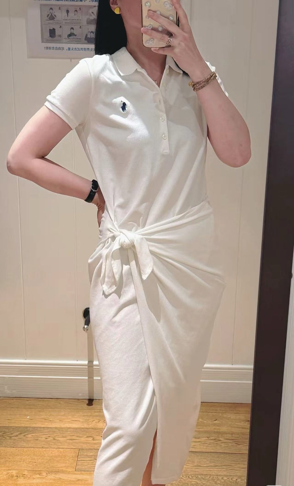 Ralph Lauren White Tie-Waist Polo Dress
