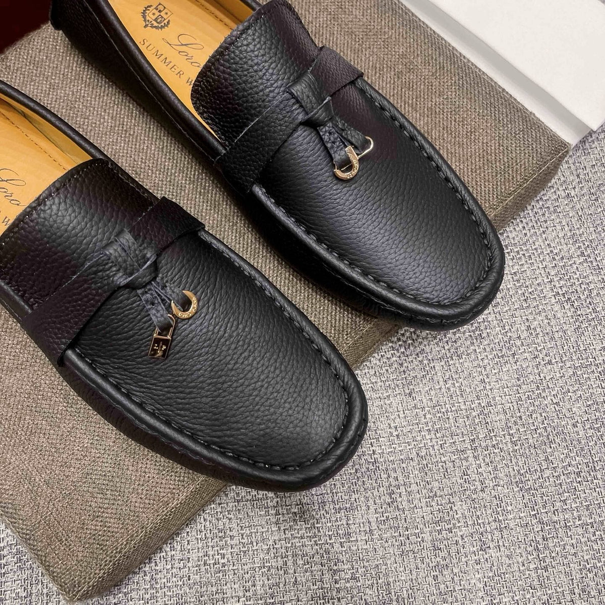 Loro Piana Black Textured Loafers