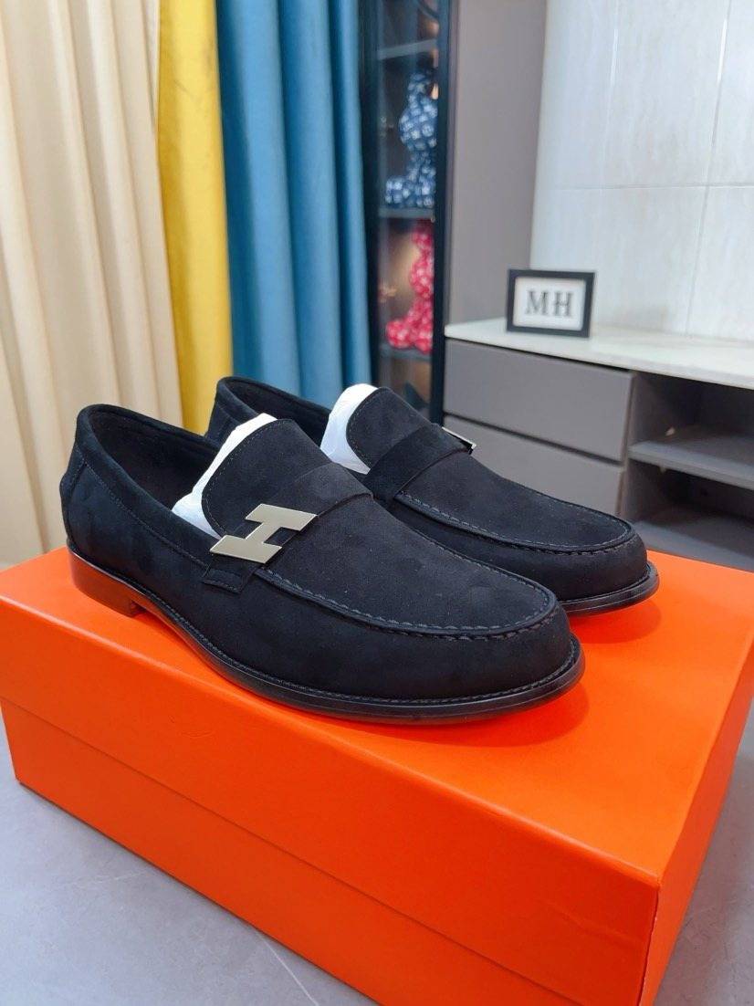 Hermès Black H-Hardware Loafers - Rubber Outsole