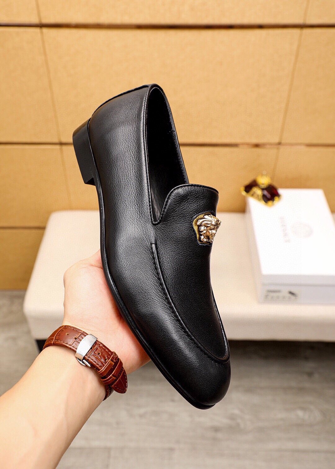 Versace Black Medallion Slip-On Shoes