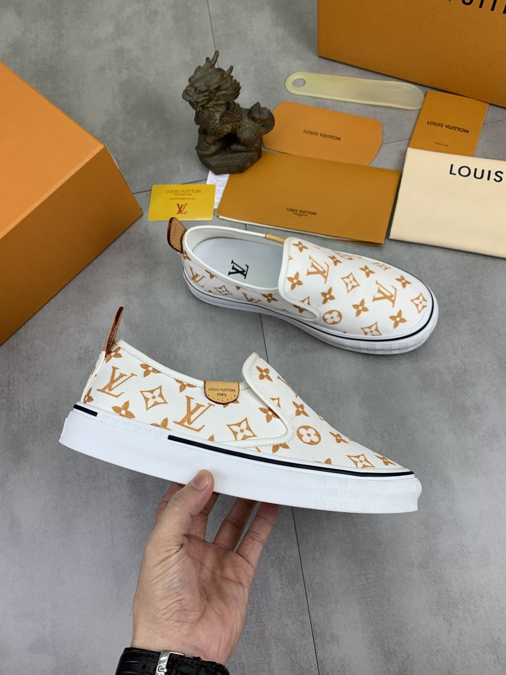 Louis Vuitton White Printed Slip-On Shoes