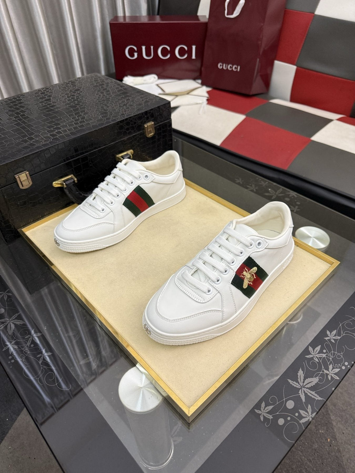 Gucci Green and Red Stripe Bee Sneakers