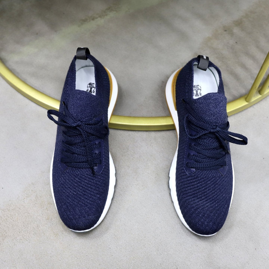 Brunello Cucinelli Men's Navy Textured Sneakers