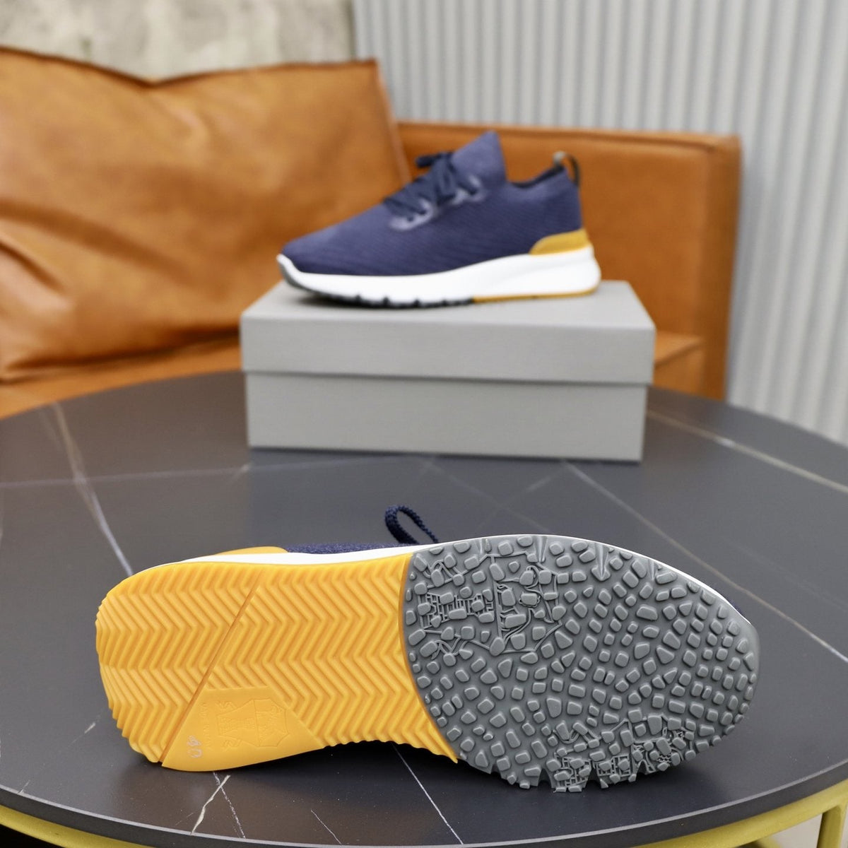 Brunello Cucinelli Men's Navy Textured Sneakers