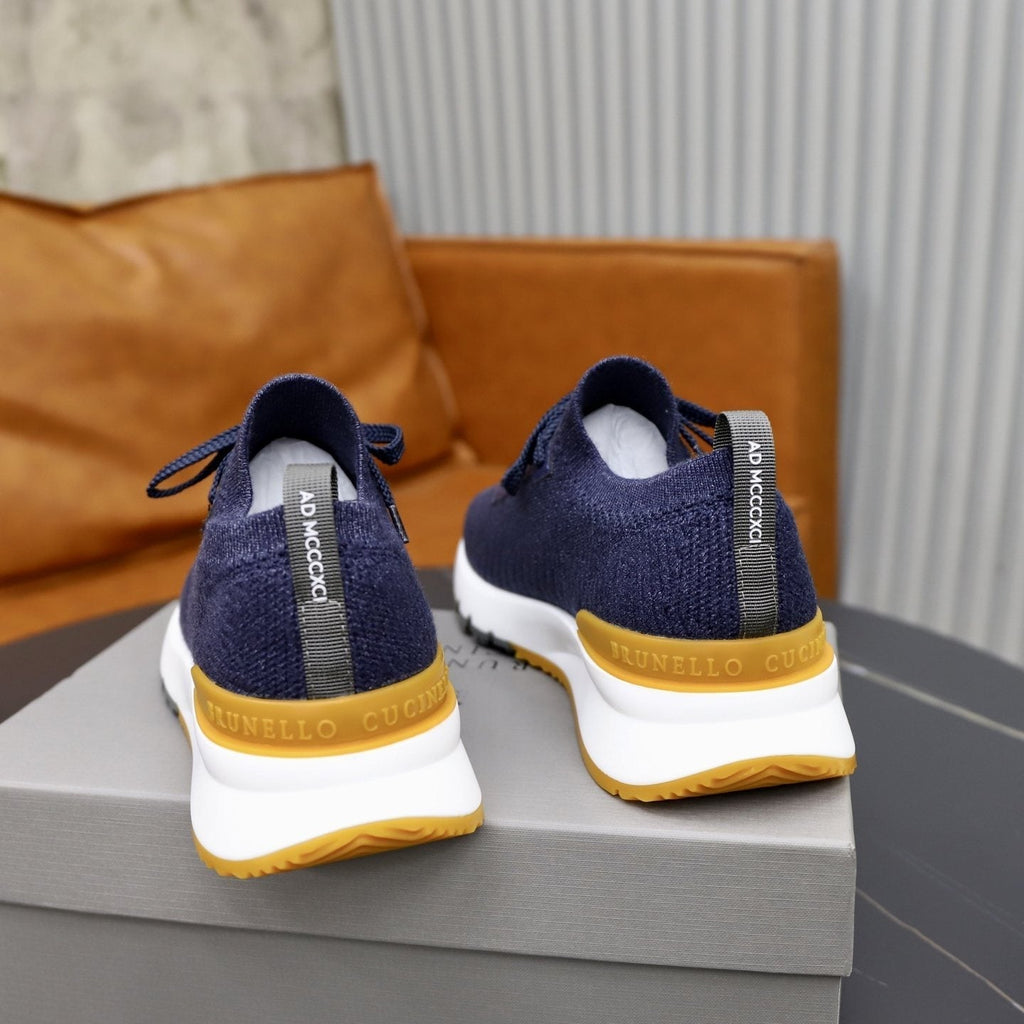 Brunello Cucinelli Men's Navy Textured Sneakers