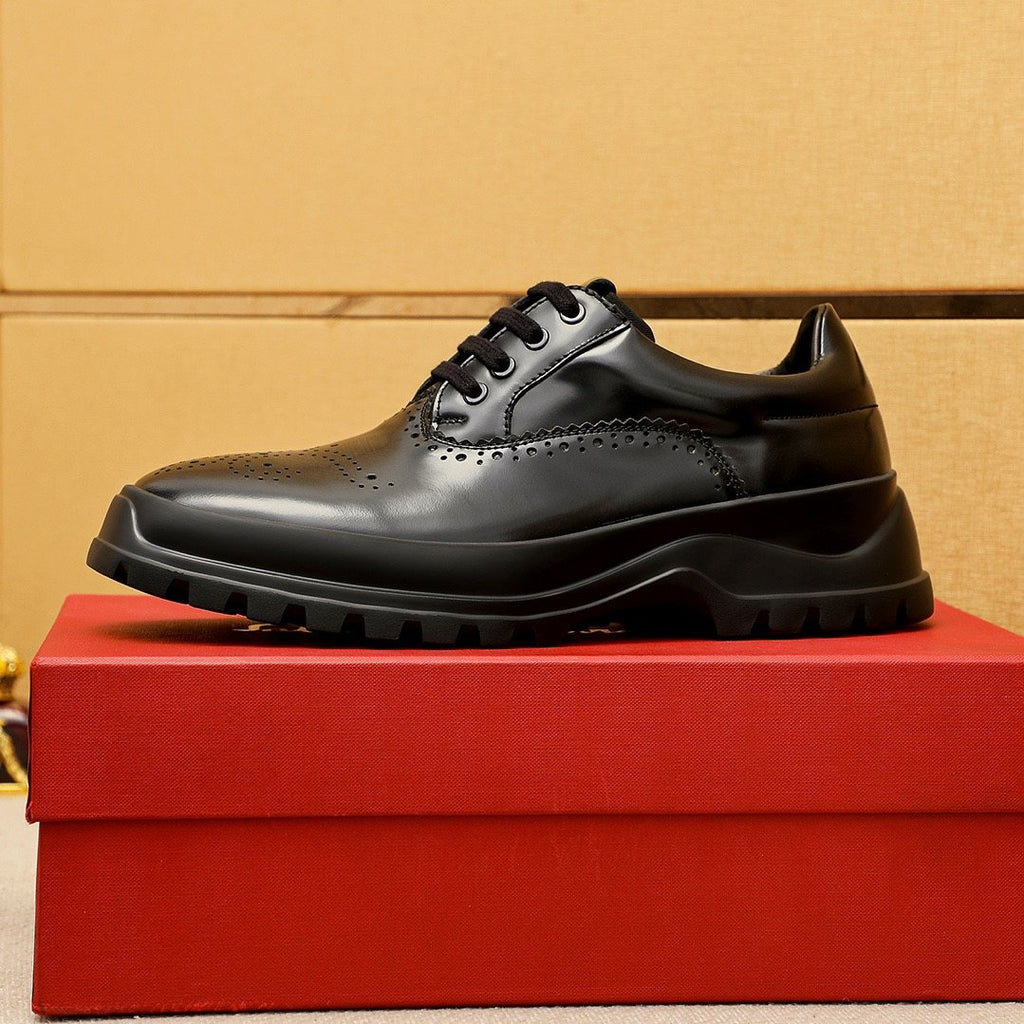 Ferragamo Black Perforated Lace-Up Shoes - Lug Sole