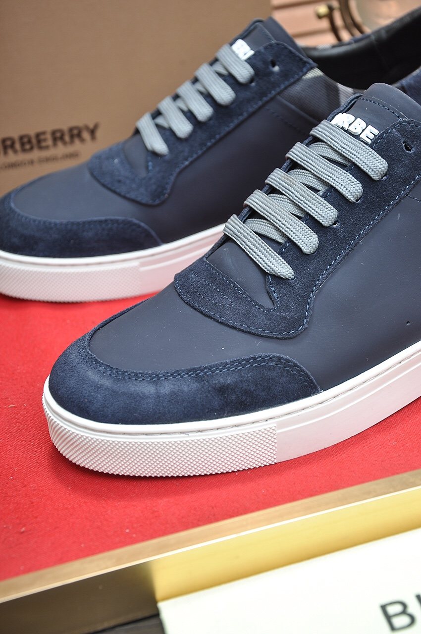 Burberry Navy Check Low-Top Sneakers - White Rubber Sole