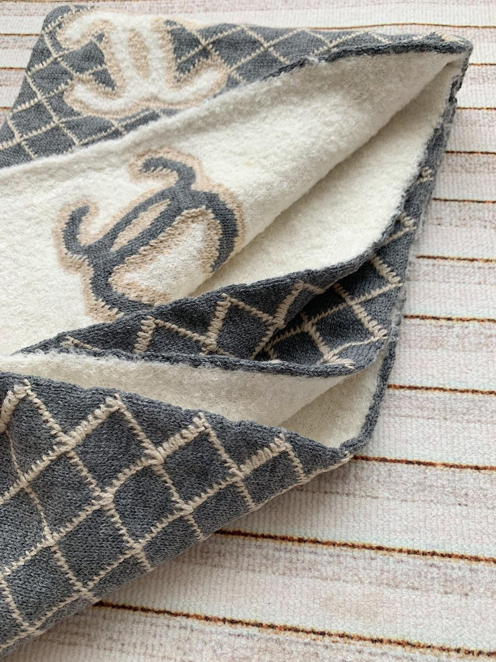 Chanel Gray & Ivory Diamond-Pattern Scarf