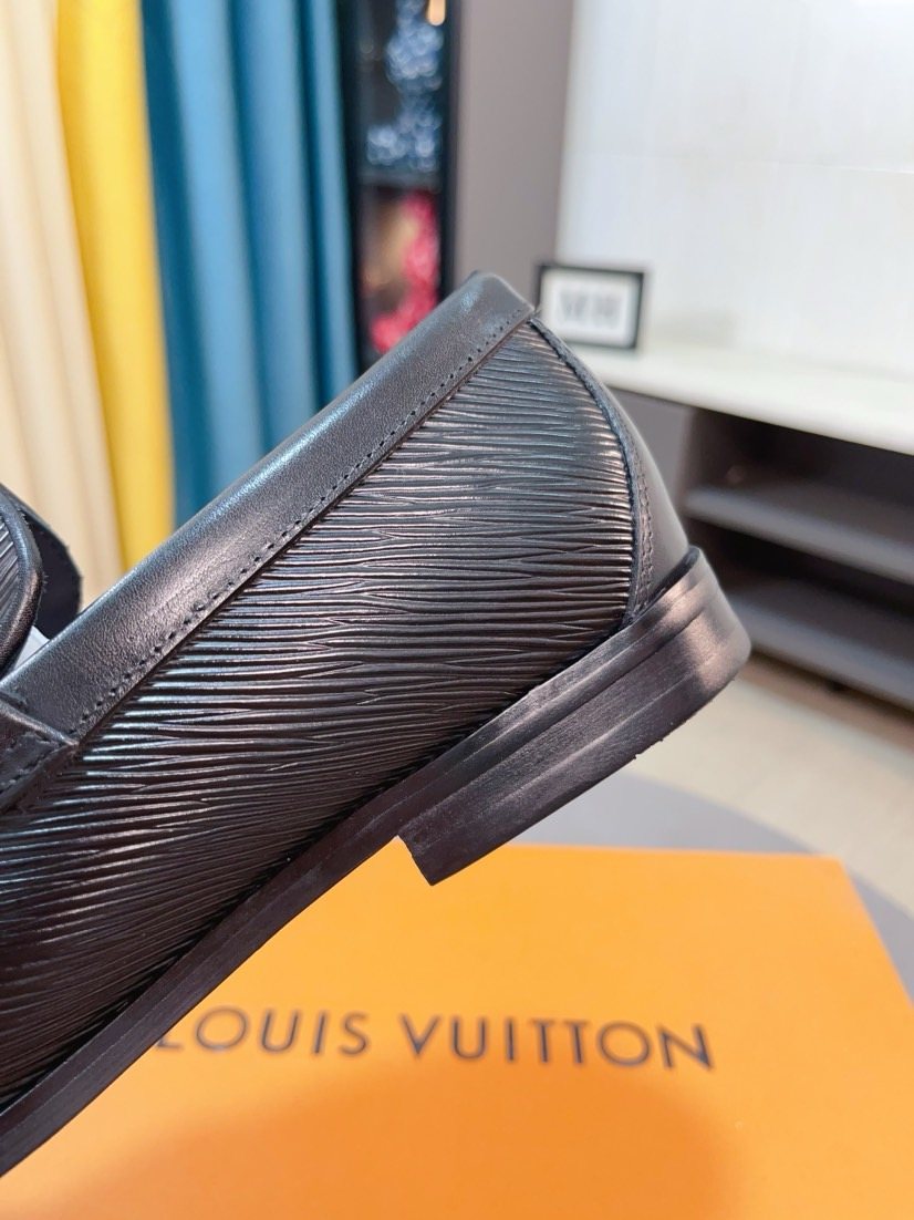 Louis Vuitton Black Textured Bar Slip-On Shoes