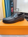 Louis Vuitton Black Textured Bar Slip-On Shoes