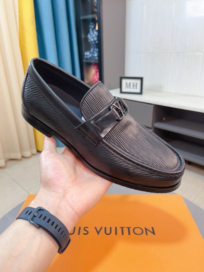 Louis Vuitton Black Textured Bar Slip-On Shoes