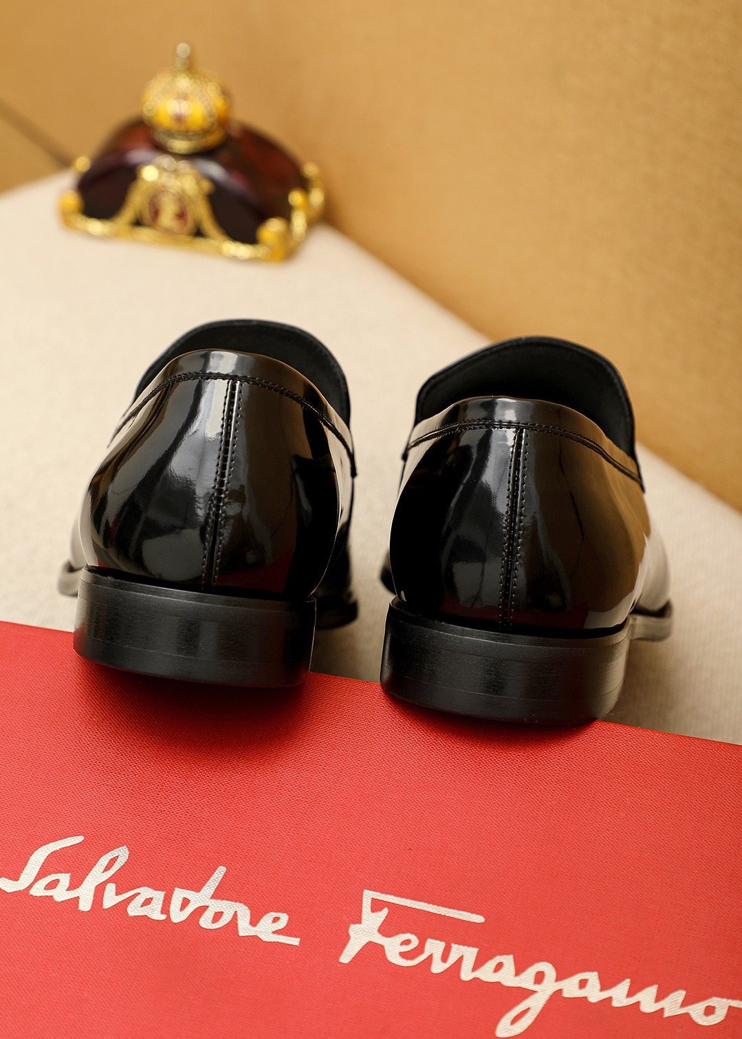 Ferragamo Black Metal-Accent Loafers - Rounded Toe