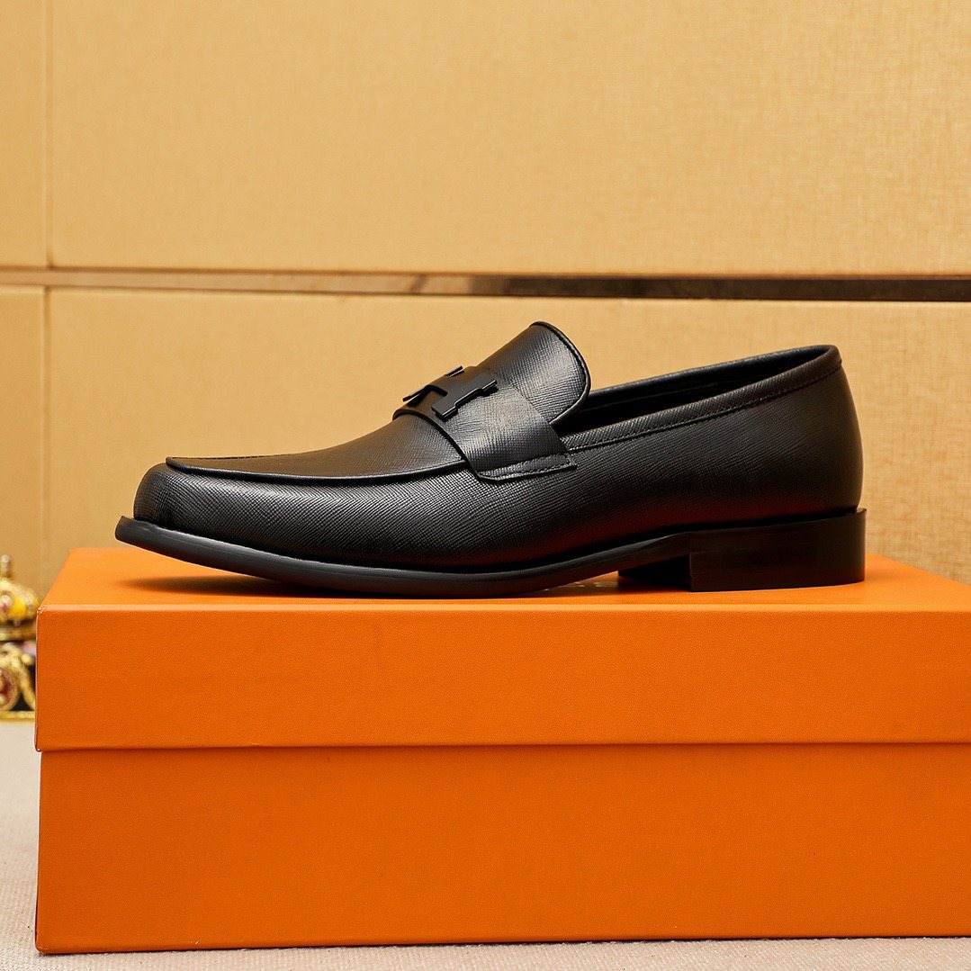 Hermès Black H-Strap Slip-On Loafers