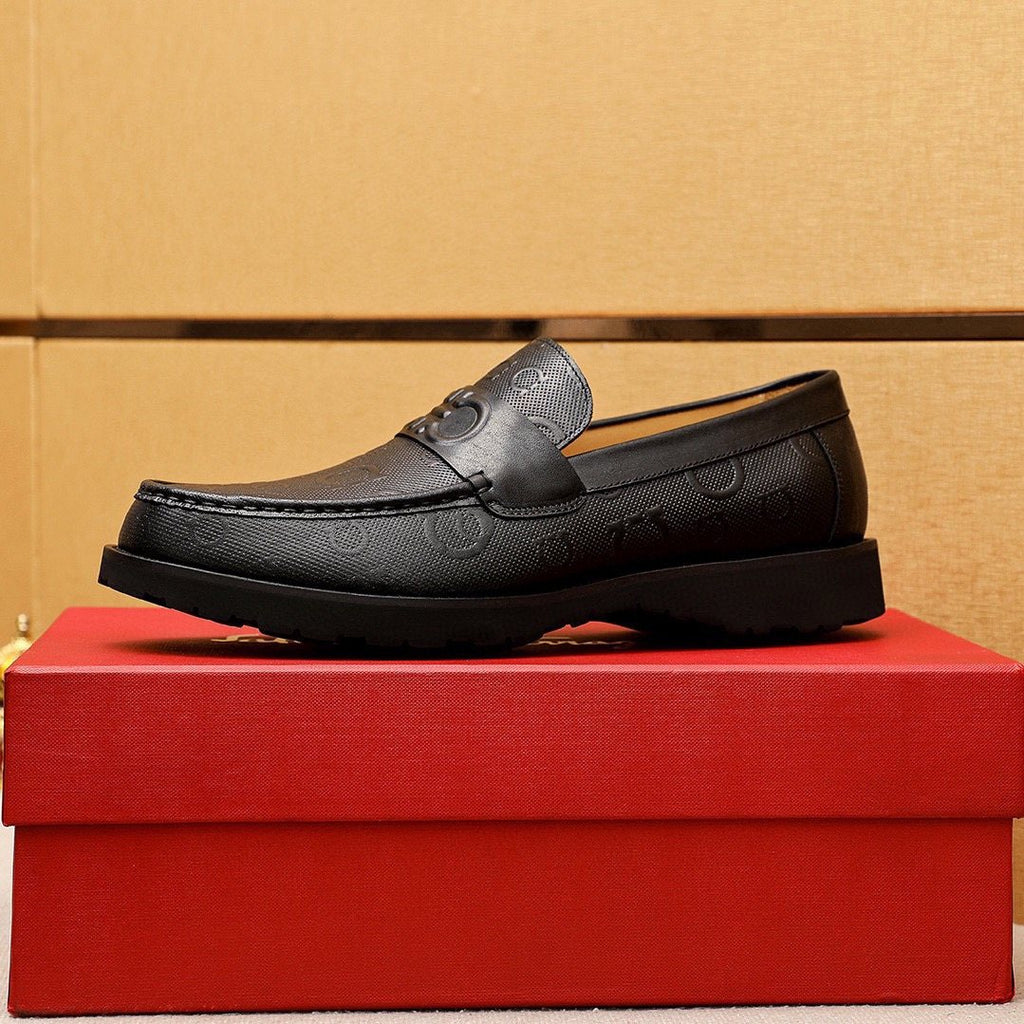 Ferragamo Black Embossed Slip-On Shoes