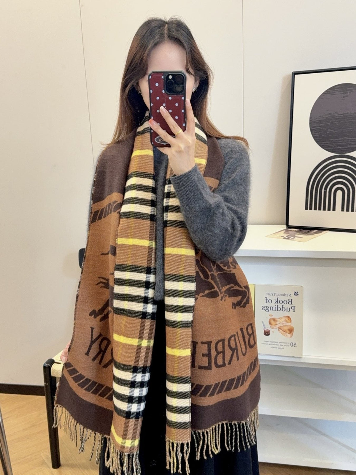 Burberry Brown Plaid Fringed Scarf