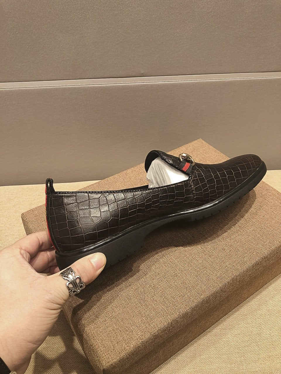 Gucci Black Embossed Horsebit Loafers