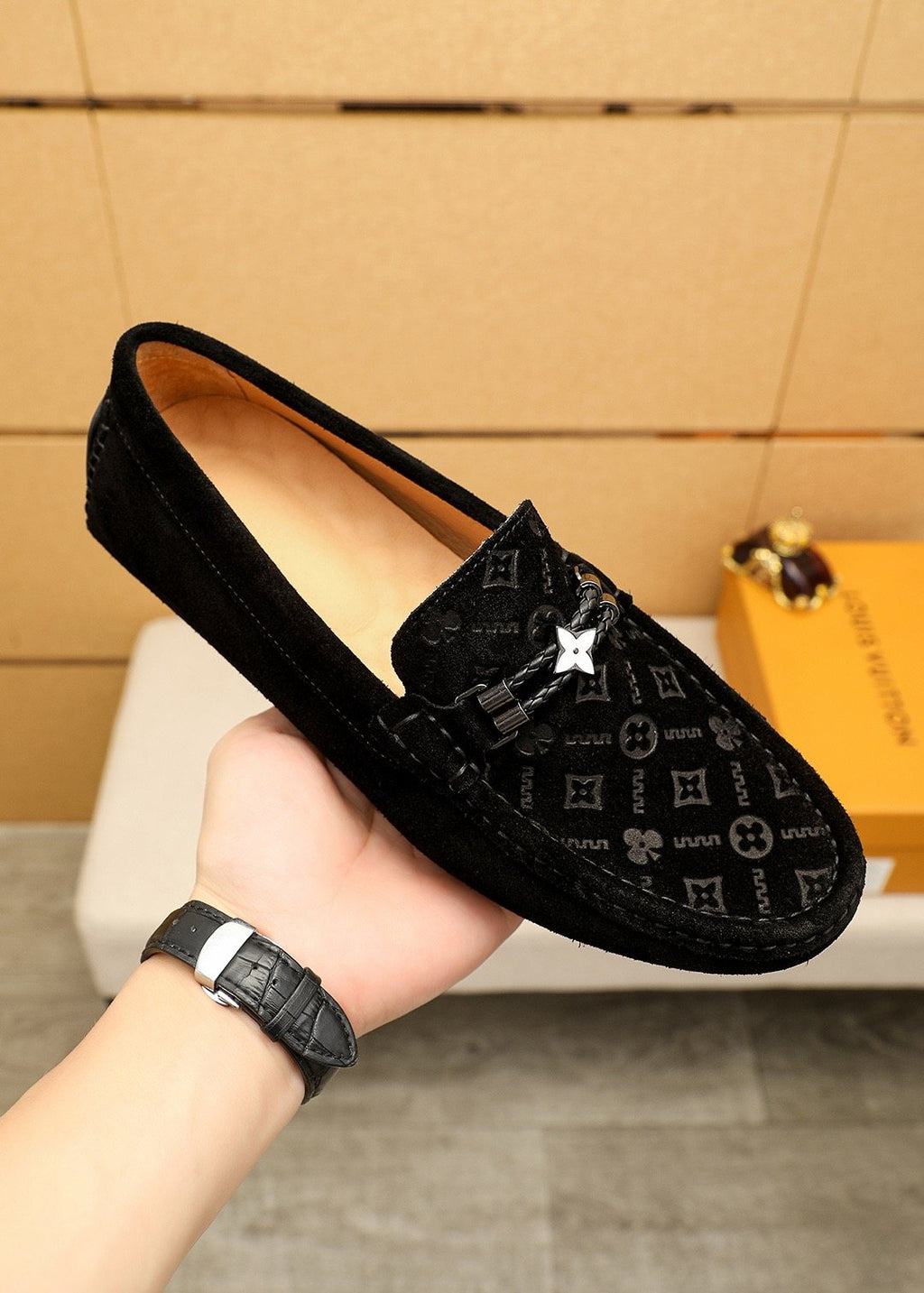 Louis Vuitton Embossed Metal-Detail Loafers