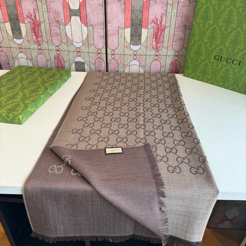 Gucci Reversible Monogram Fringe Scarf