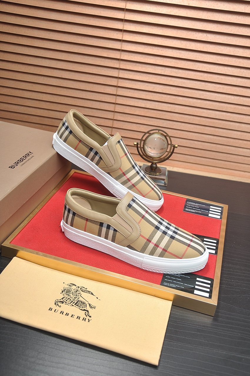 Burberry Beige Check Slip-On Sneakers