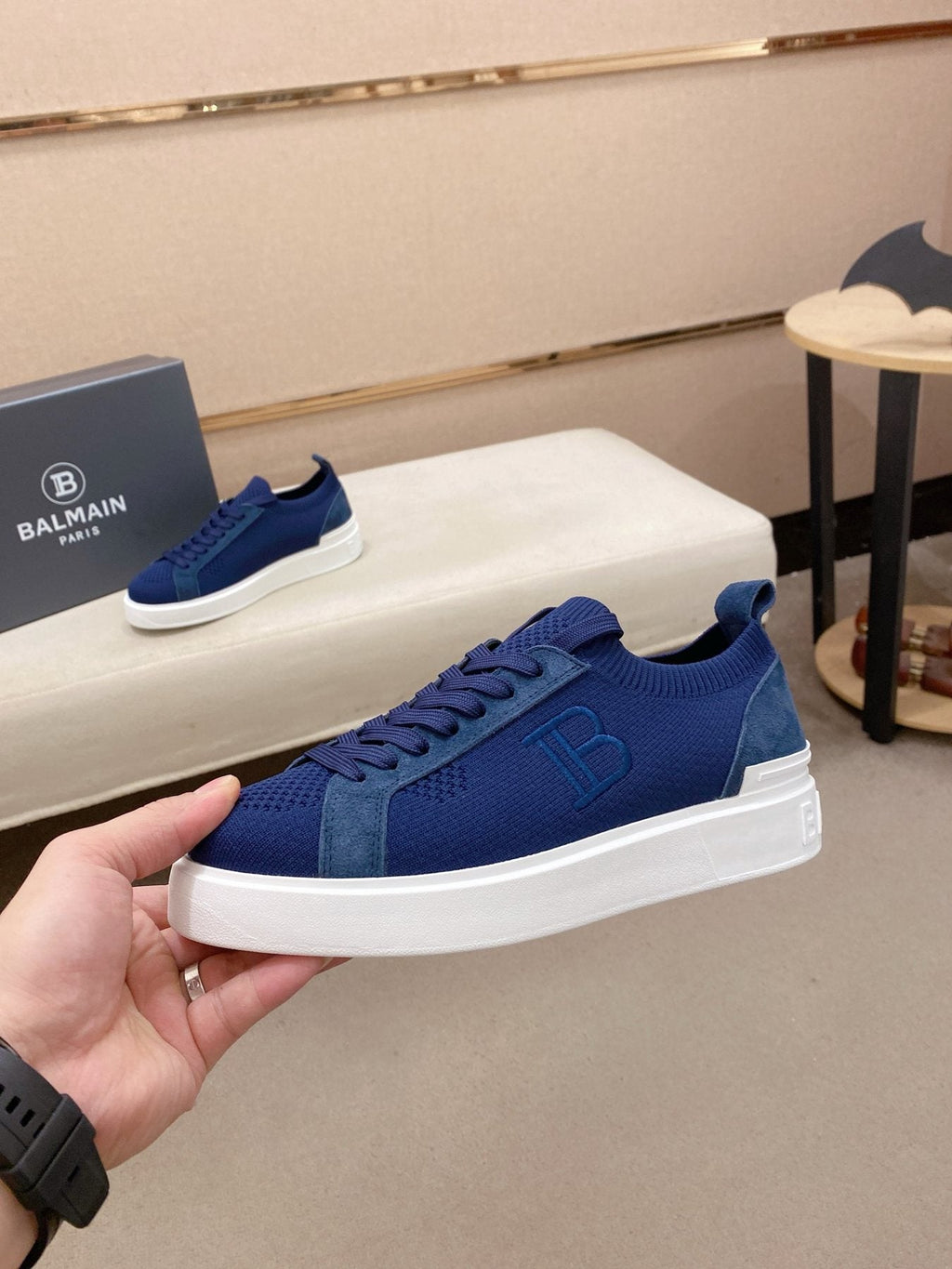 Balmain Men's Knit Low-Top Sneakers - Monogram Detail
