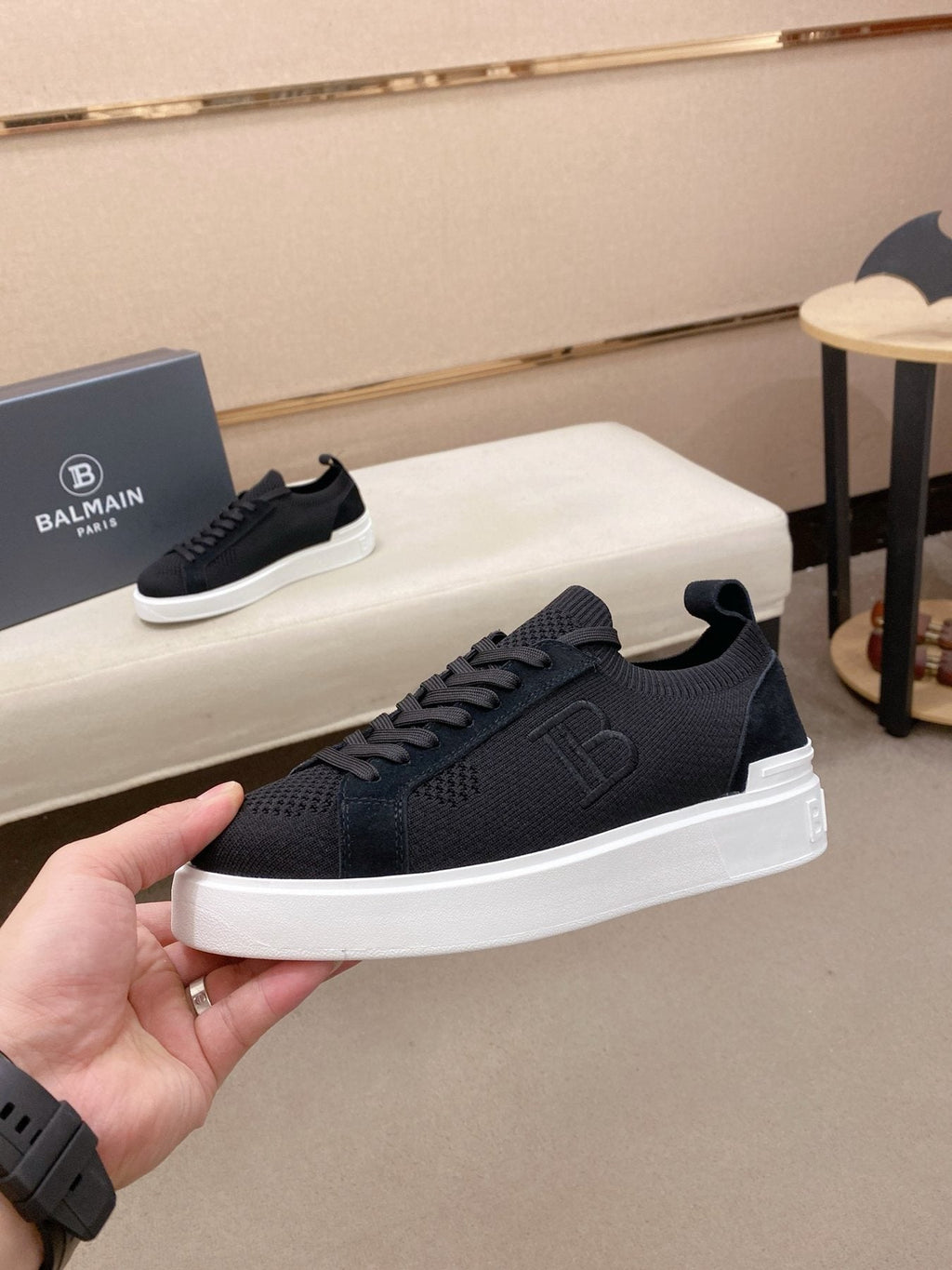Balmain Men's Knit Low-Top Sneakers - Monogram Detail