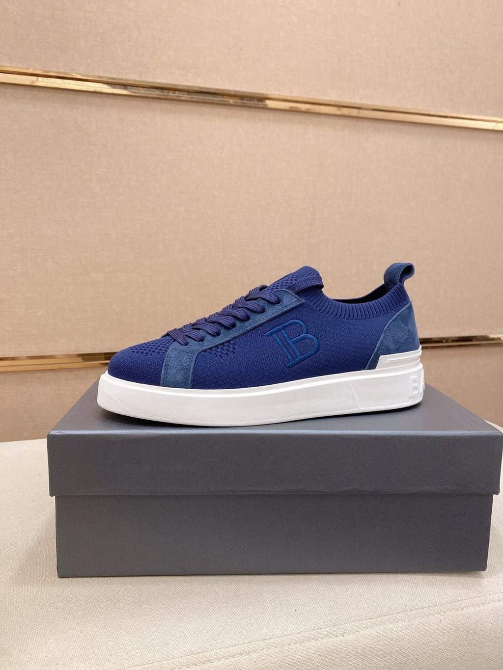 Balmain Men's Knit Low-Top Sneakers - Monogram Detail