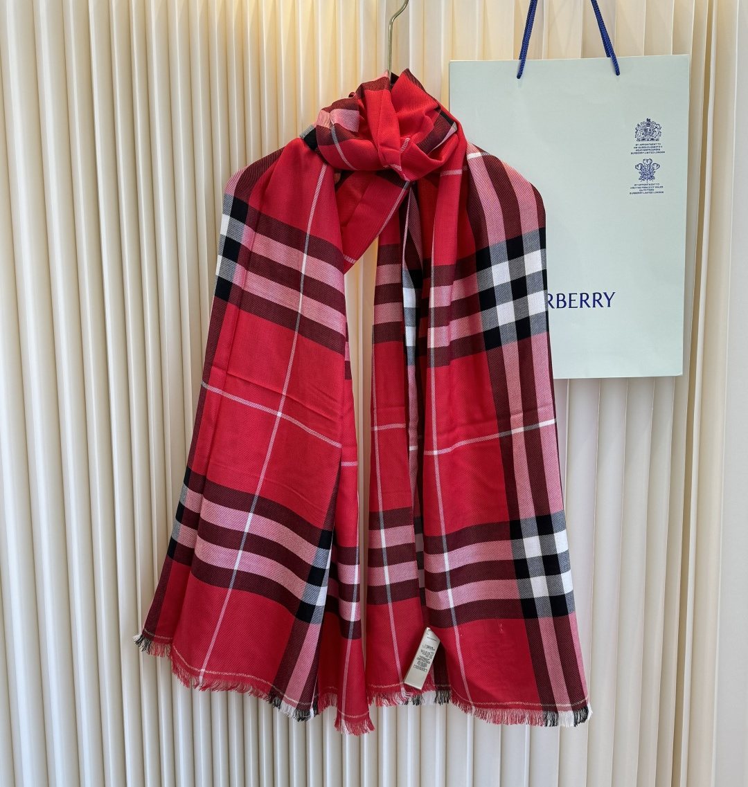Burberry Plaid Fringe Cashmere Scarf