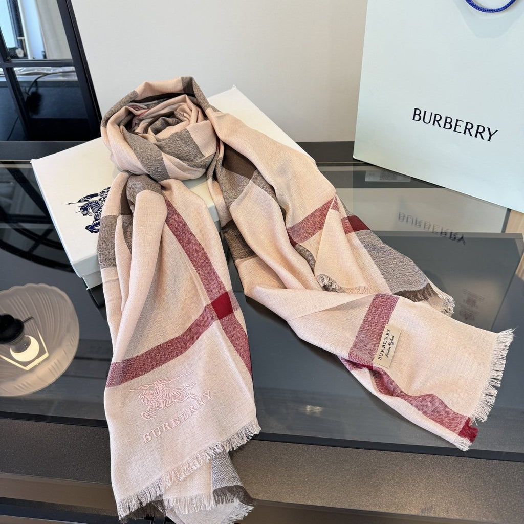 Burberry Plaid Fringe Cashmere Scarf