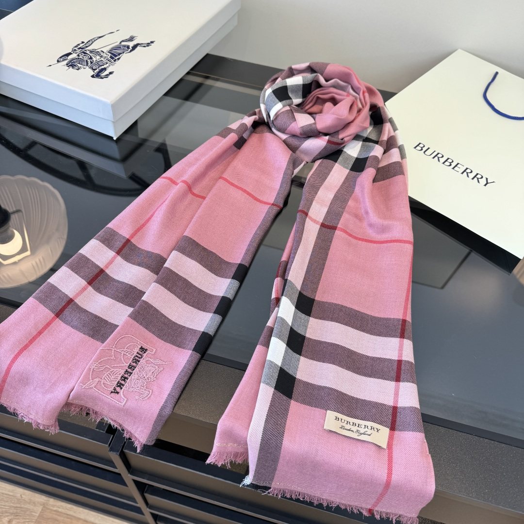 Burberry Plaid Fringe Cashmere Scarf