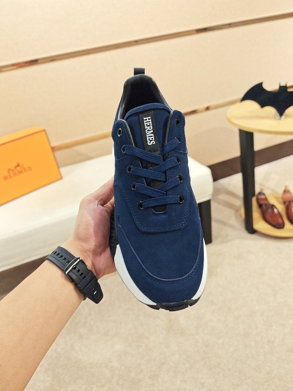 Hermès Lace-Up Sculpted-Sole Sneakers