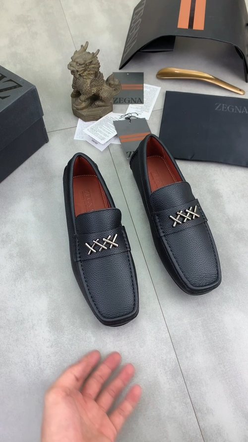 Zegna Square-Toe Leather Loafers with X Accents