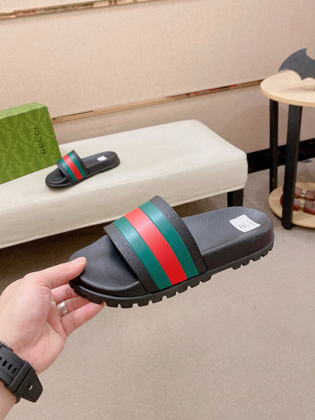 Gucci Green-Red Stripe Slide Sandals