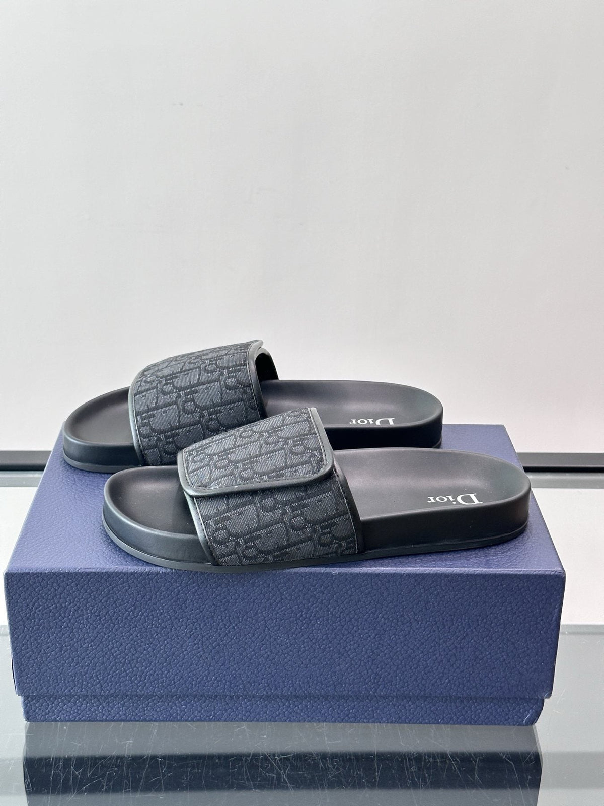 Dior Patterned Strap Slide Sandals - Black Sole