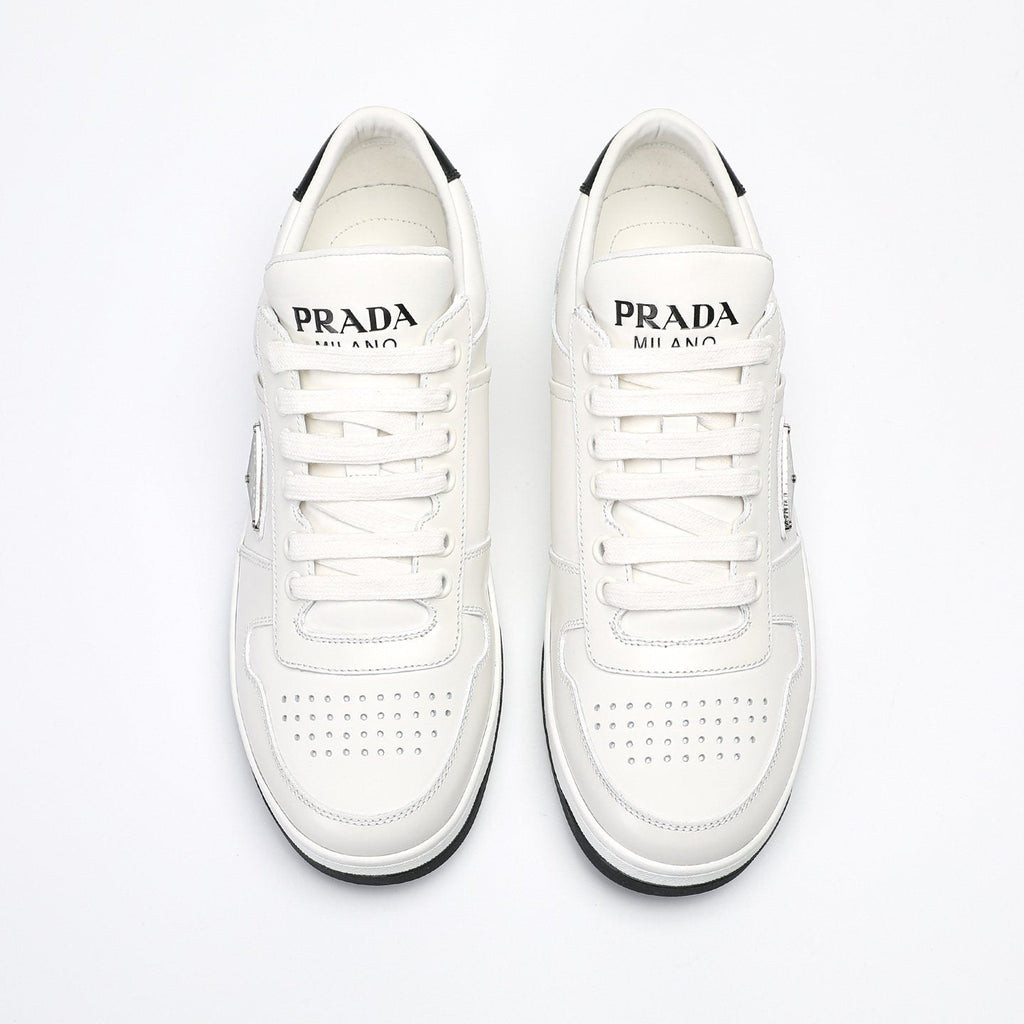 Prada Men's Triangle Plaque Low-Top Sneakers - Perforated Toe Box