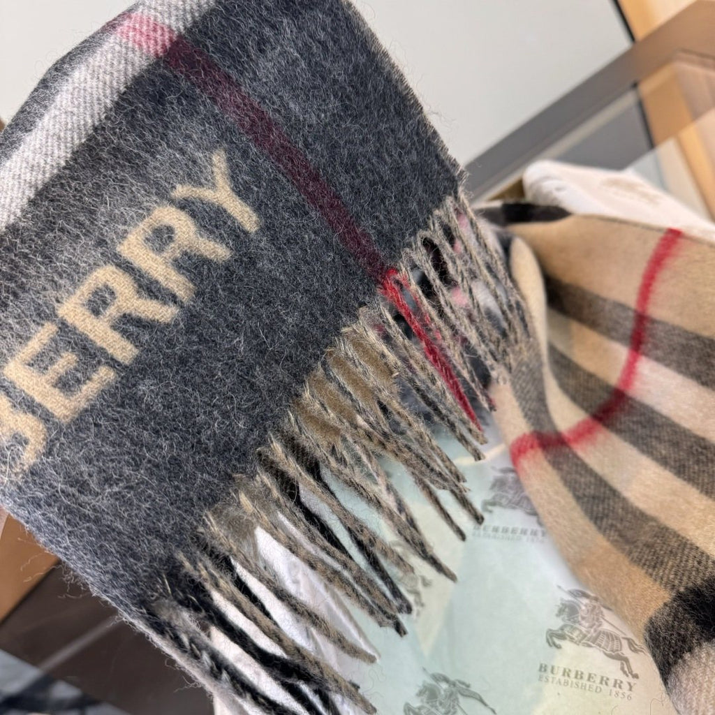 Burberry Charcoal Gray and Beige Plaid Scarf