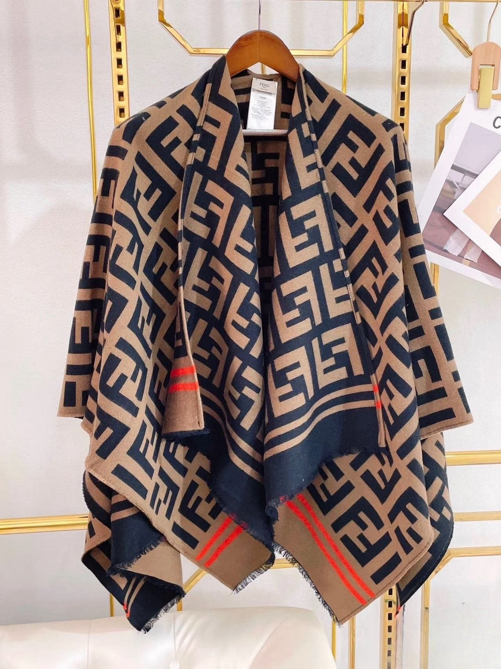 Fendi Fringed Geometric Shawl