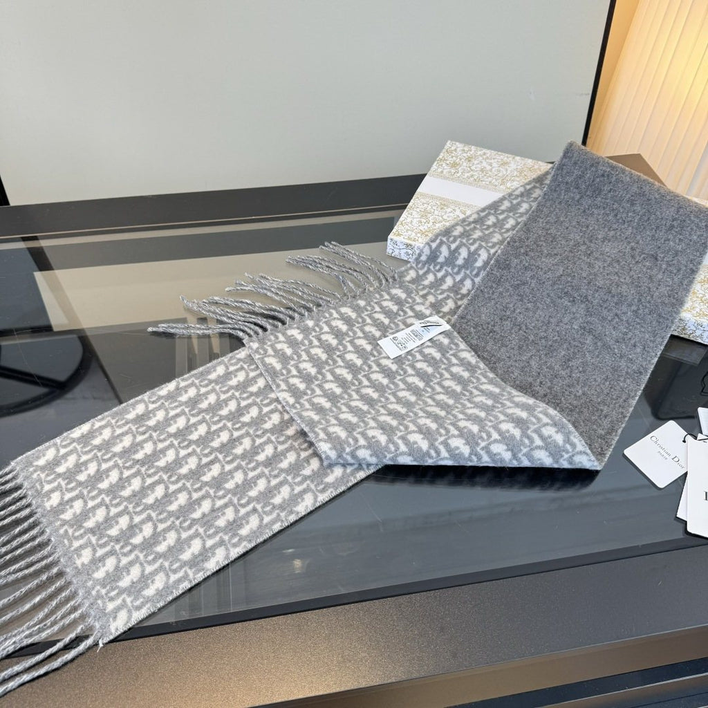 Dior Two-Tone Monogram Fringed Scarf